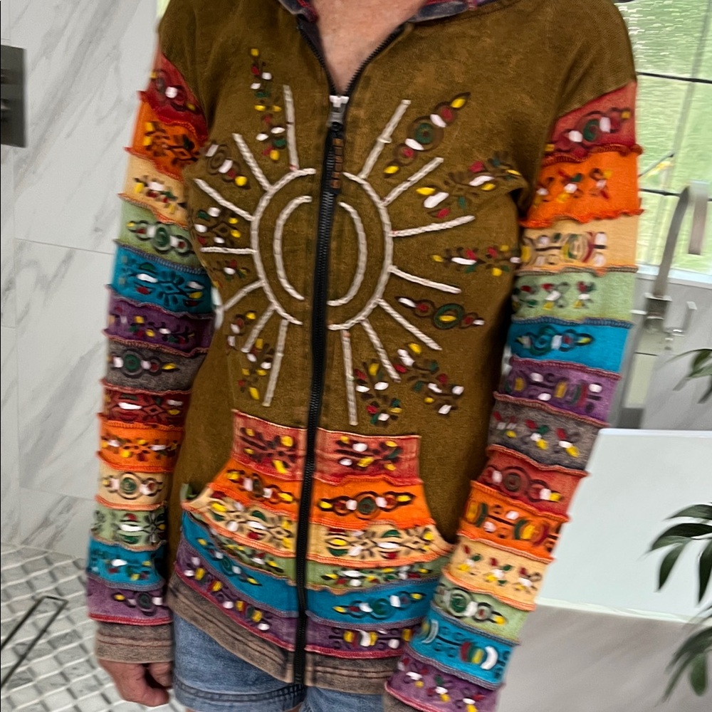 Multicolor Sunburst Zip-Up Sweater By Rising Inte… - image 1